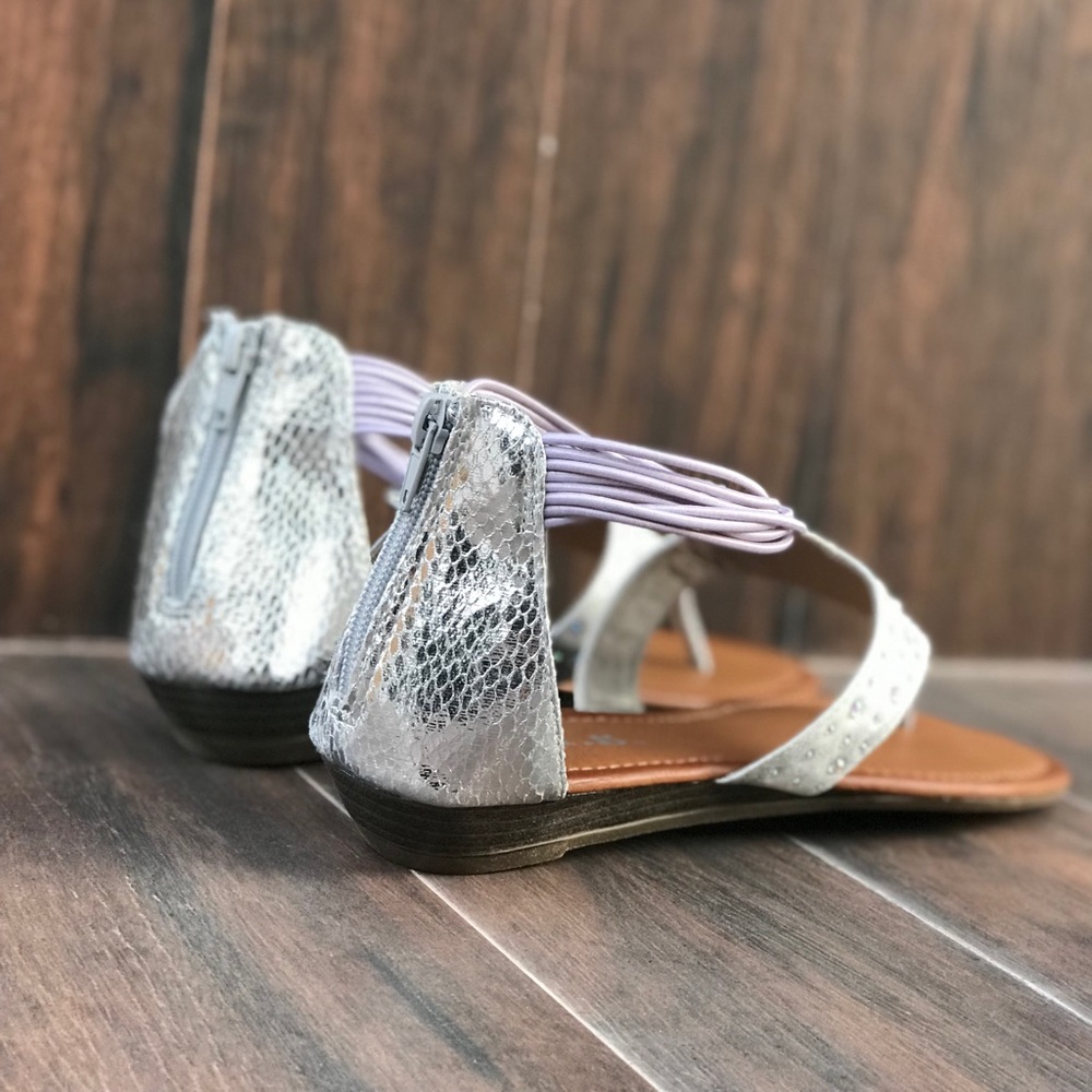 Flower Metallic Lilac Silver Kitten Wedge Sandal - Picture 3 of 6